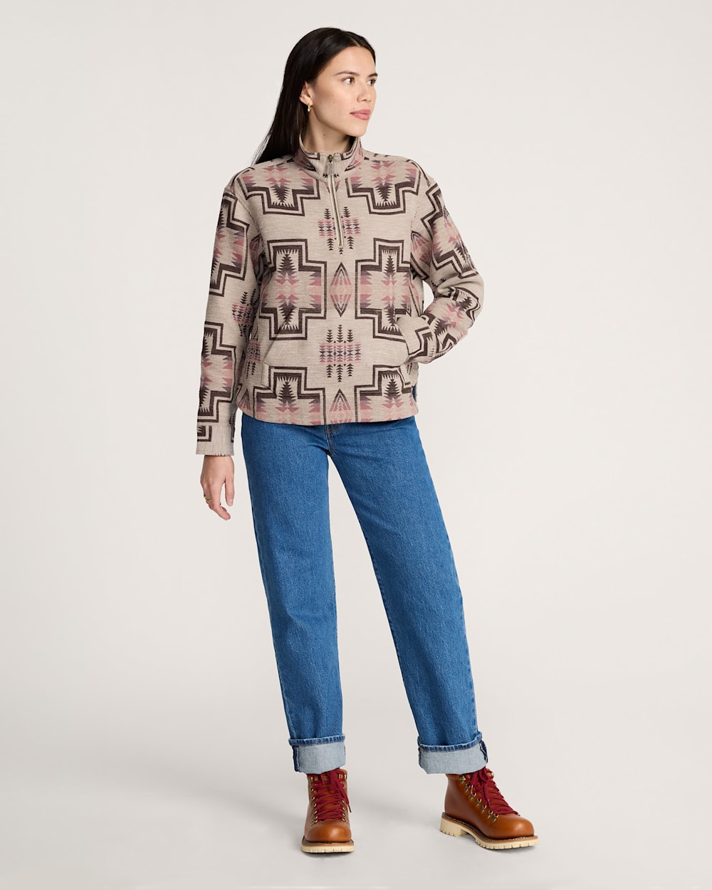 ALTERNATE VIEW OF WOMEN'S HARDING COTTON CHAMOIS HALF-ZIP PULLOVER IN TAUPE MULTI image number 6