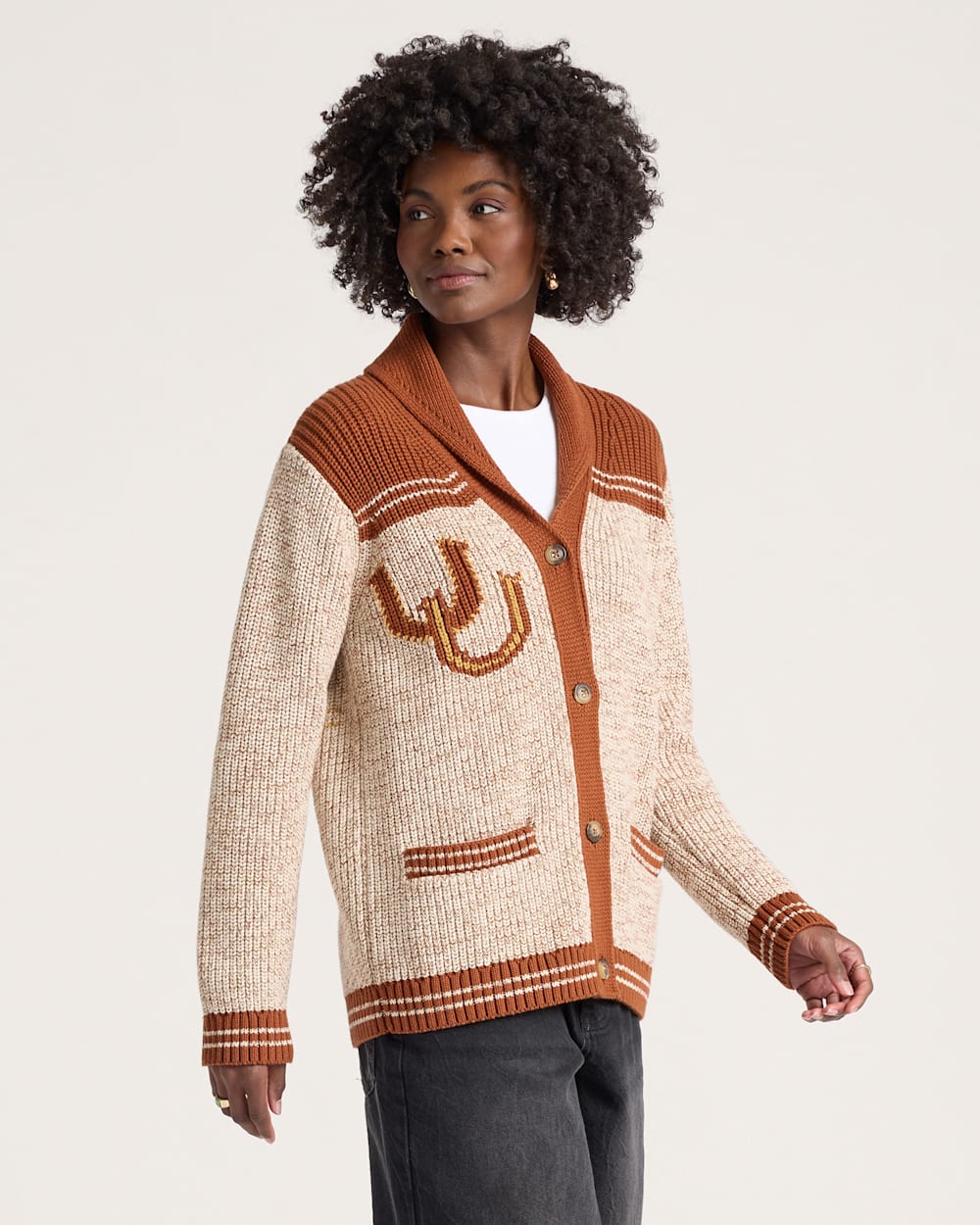 ALTERNATE VIEW OF HERITAGE COTTON CARDIGAN IN GREY HEATHER/COPPER image number 3