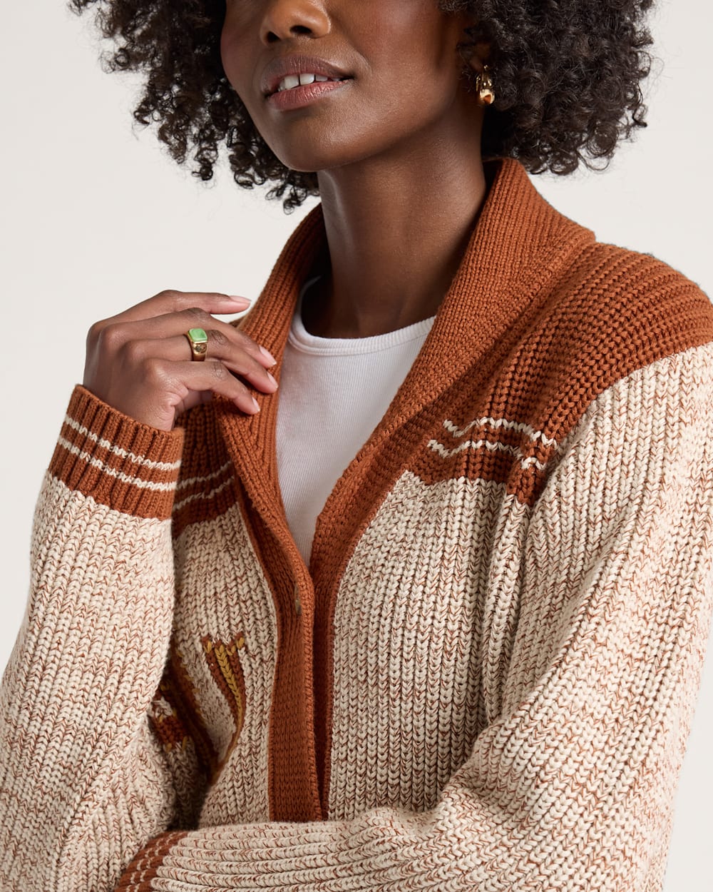 ALTERNATE VIEW OF HERITAGE COTTON CARDIGAN IN GREY HEATHER/COPPER image number 4