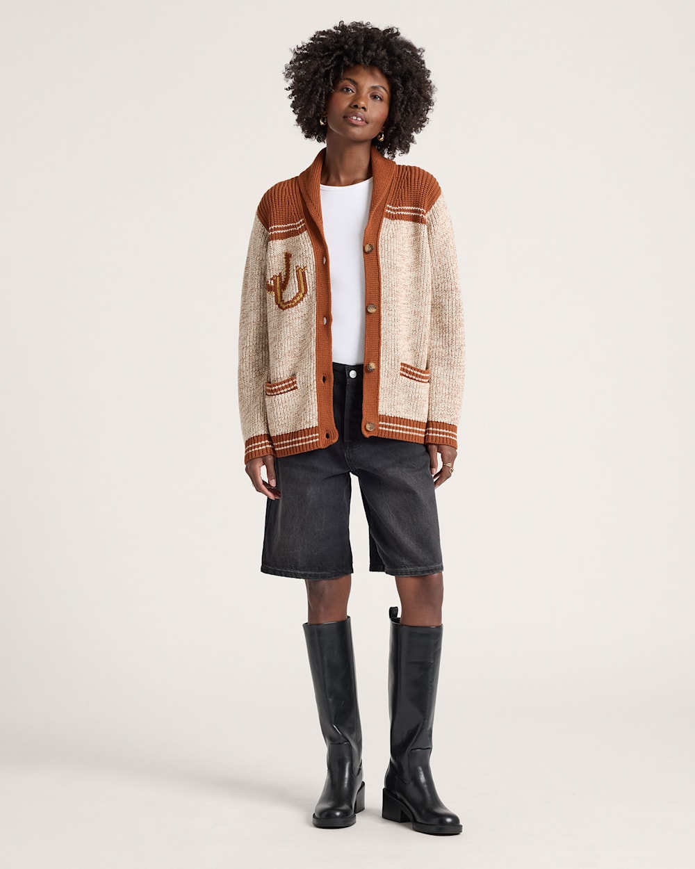 ALTERNATE VIEW OF HERITAGE COTTON CARDIGAN IN GREY HEATHER/COPPER image number 5