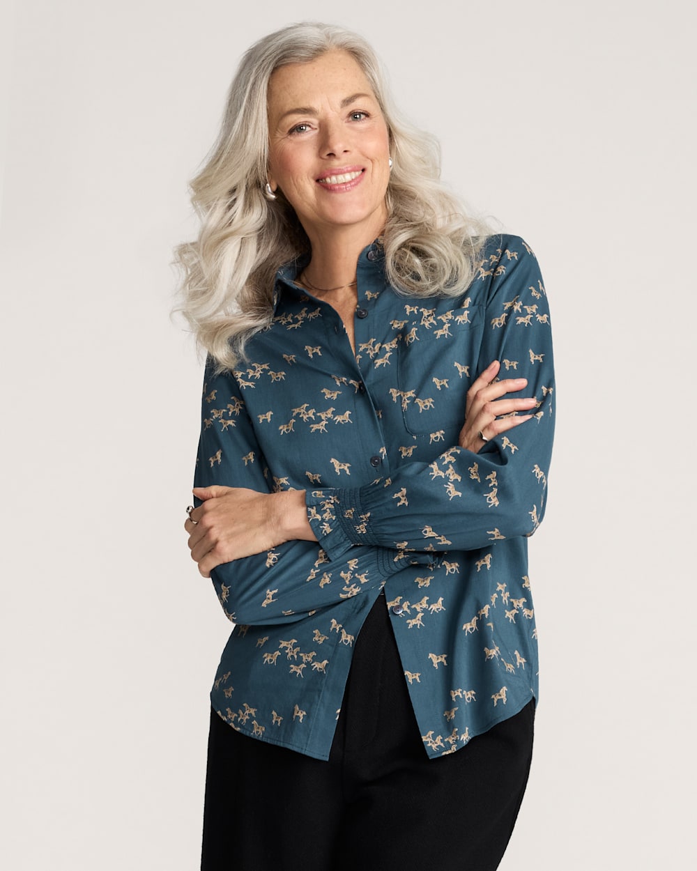 WILD HORSES ZOE BLOUSE IN TEAL image number 1