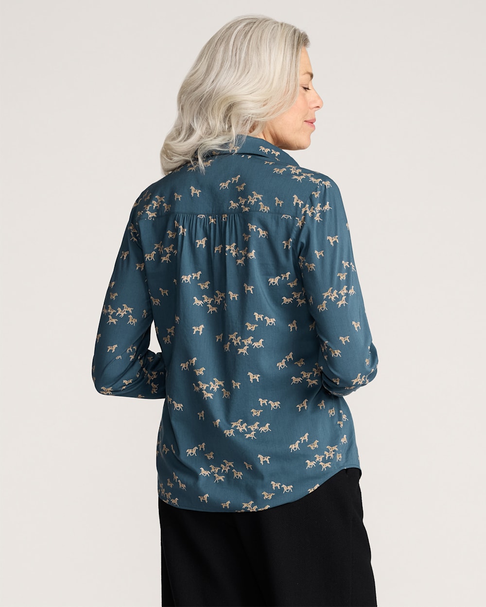 ALTERNATE VIEW OF WILD HORSES ZOE BLOUSE IN TEAL image number 2