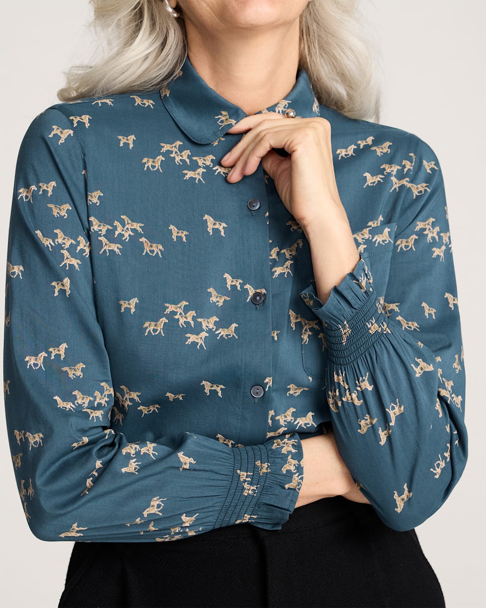 ALTERNATE VIEW OF WILD HORSES ZOE BLOUSE IN TEAL image number 5