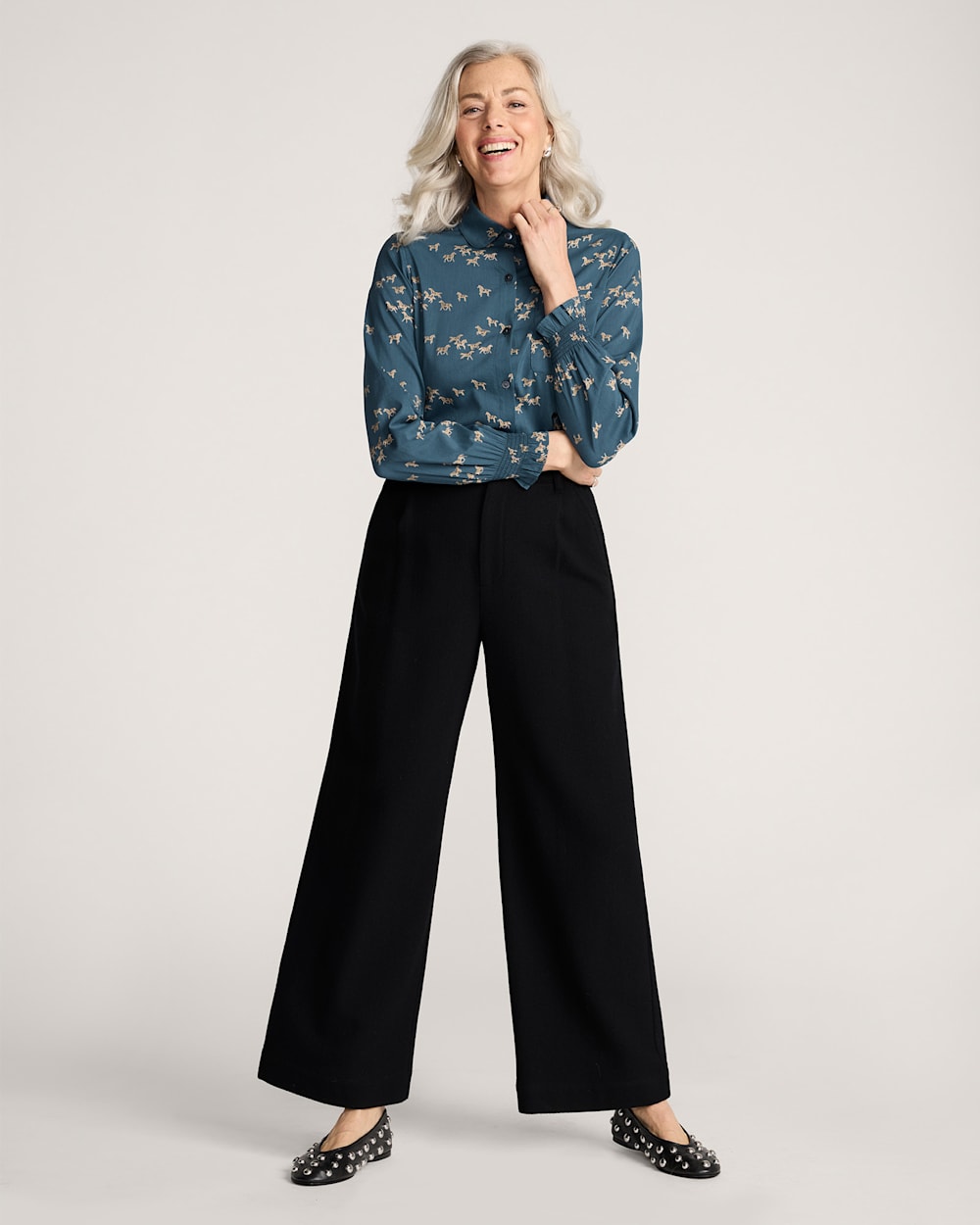 ALTERNATE VIEW OF WILD HORSES ZOE BLOUSE IN TEAL image number 6
