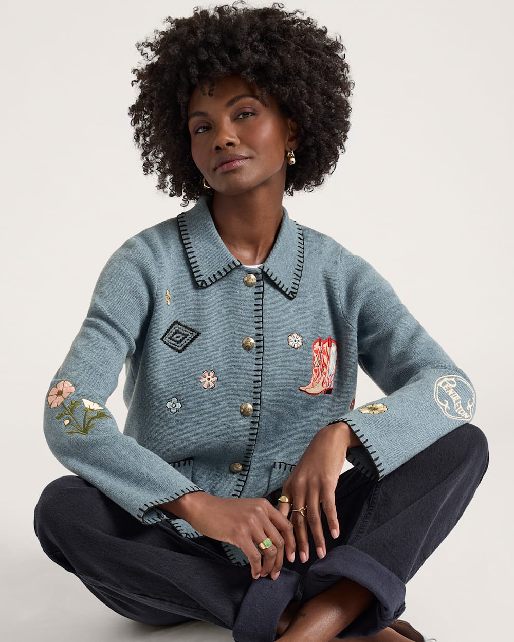 WESTERN SOUVENIR CARDIGAN IN DENIM HEATHER image number 1