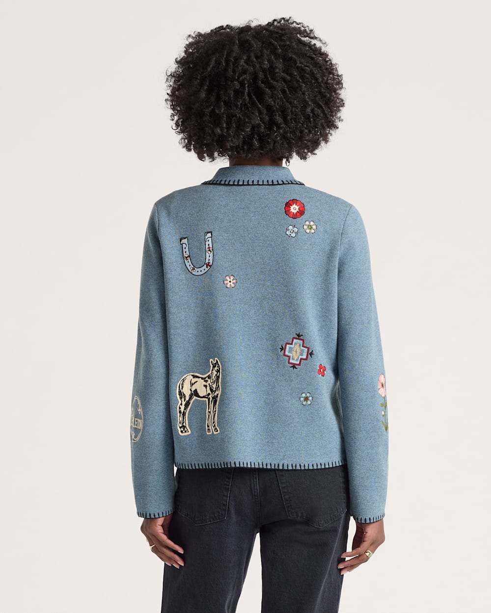 ALTERNATE VIEW OF WESTERN SOUVENIR CARDIGAN IN DENIM HEATHER image number 2