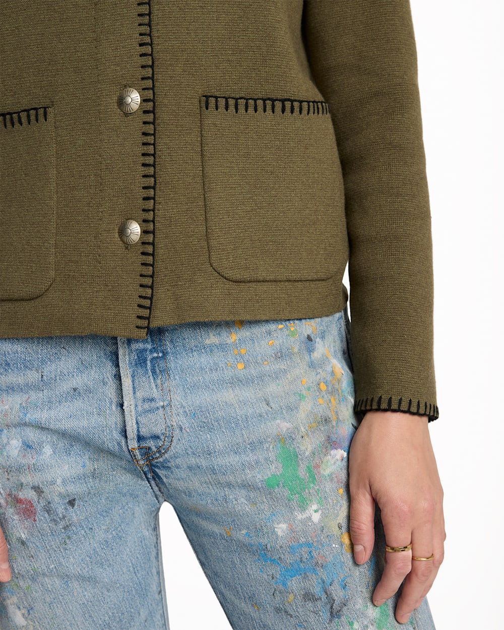 ALTERNATE VIEW OF WOMEN'S SOLID SOUVENIR CARDIGAN IN OLIVE image number 5