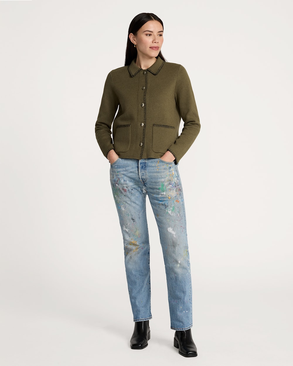 ALTERNATE VIEW OF WOMEN'S SOLID SOUVENIR CARDIGAN IN OLIVE image number 6