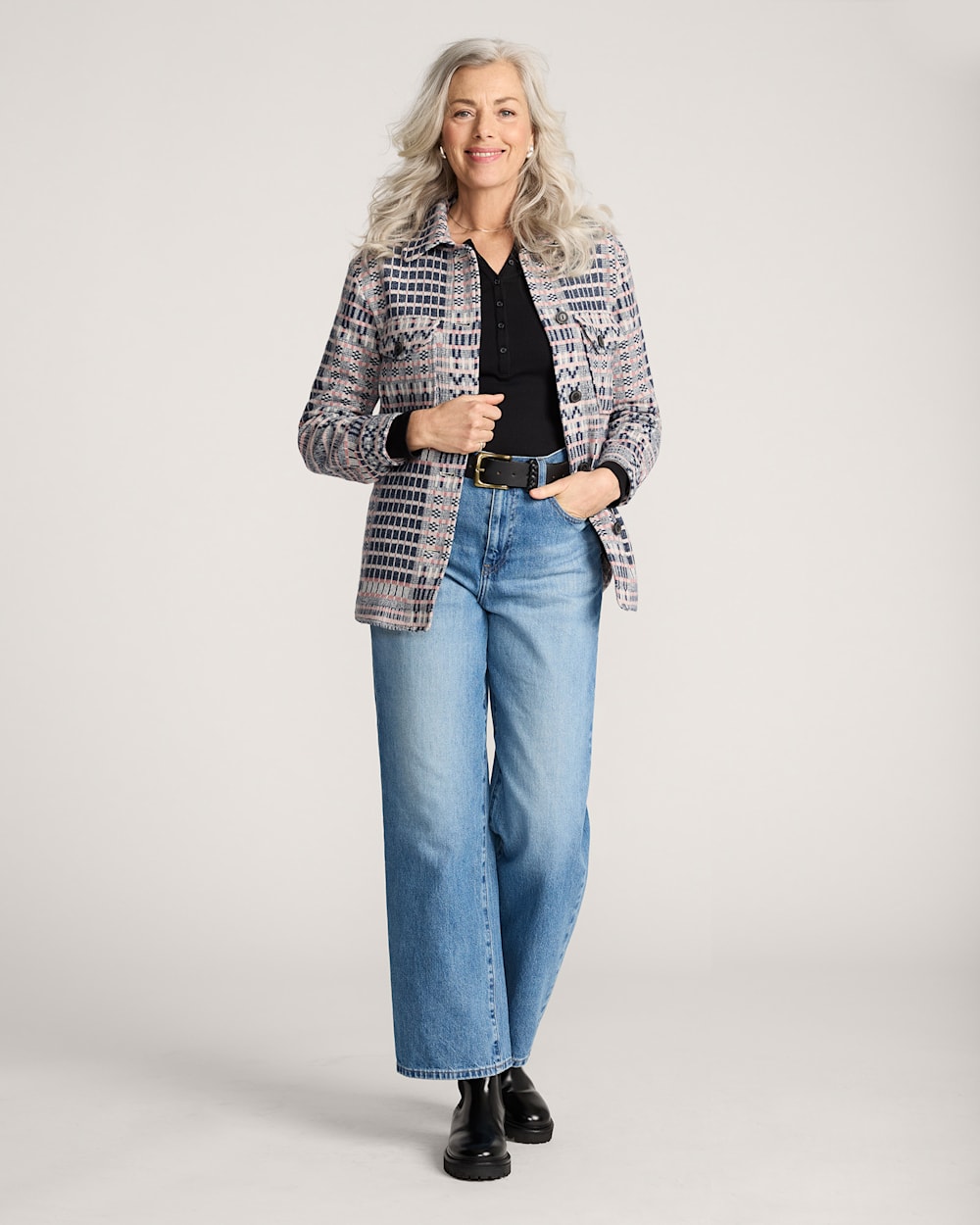 ALTERNATE VIEW OF TEXTURED WOOL SHIRT JACKET IN NAVY/PINK image number 6