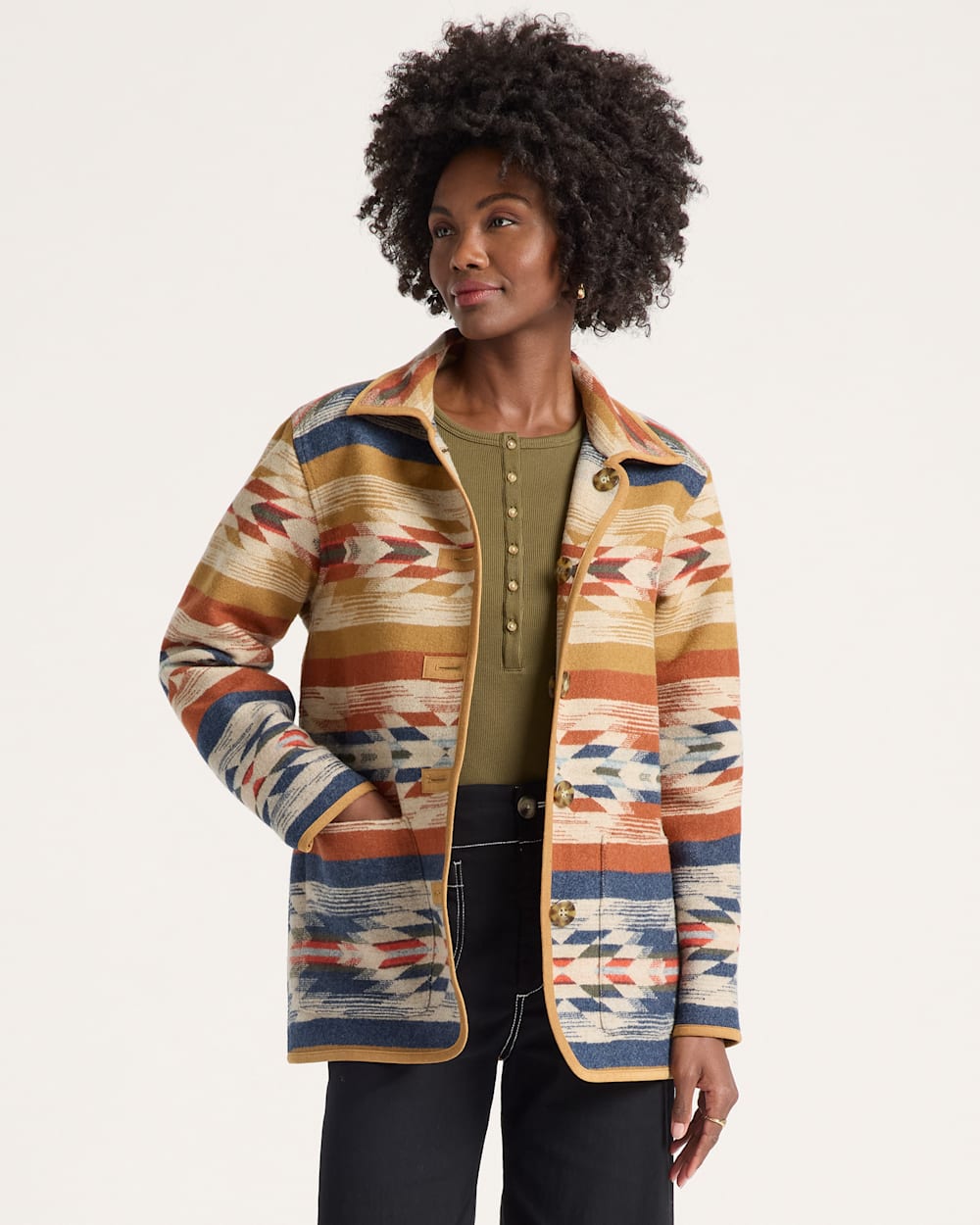 WYETH FALLS REVERSIBLE WOOL COAT IN TAN MULTI image number 1