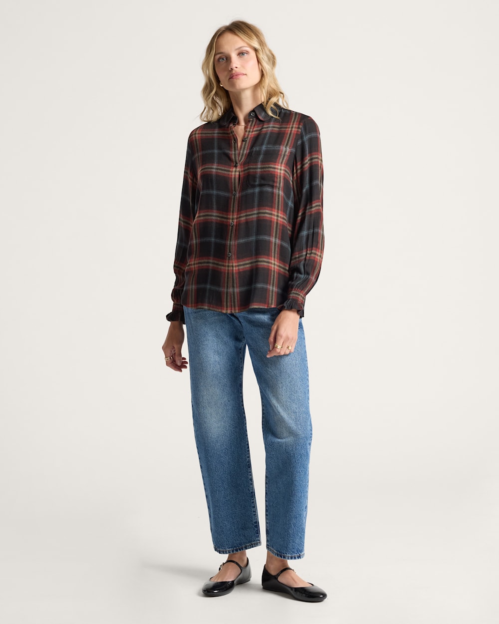 ALTERNATE VIEW OF WOMEN'S PLAID ZOE BLOUSE IN BLACK MULTI image number 5