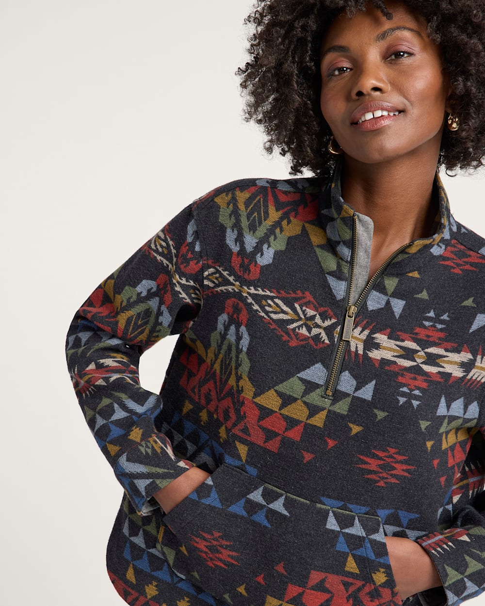 ALTERNATE VIEW OF WOMEN'S AUTUMN BIRCH COTTON CHAMOIS HALF-ZIP PULLOVER IN BLACK MULTI image number 4