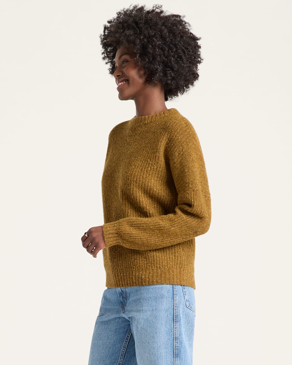 ALTERNATE VIEW OF WOMEN'S DONEGAL EYELET SWEATER IN GOLD image number 3