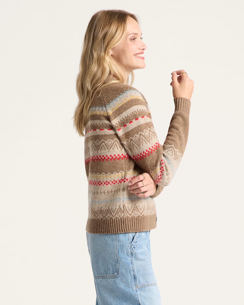 ALTERNATE VIEW OF WOMEN'S FAIR ISLE MERINO CARDIGAN IN TAN MULTI image number 3