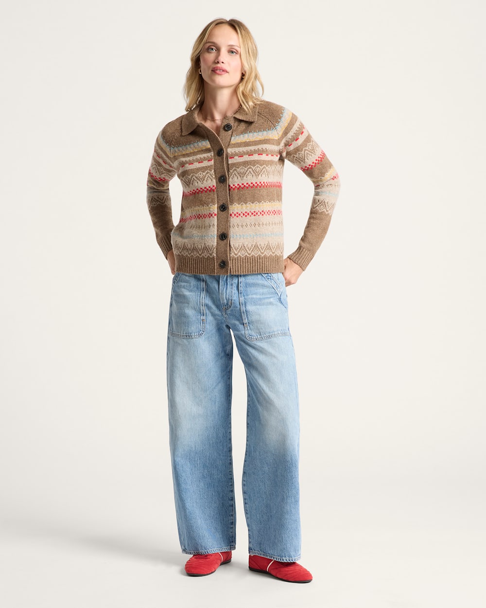 ALTERNATE VIEW OF WOMEN'S FAIR ISLE MERINO CARDIGAN IN TAN MULTI image number 5