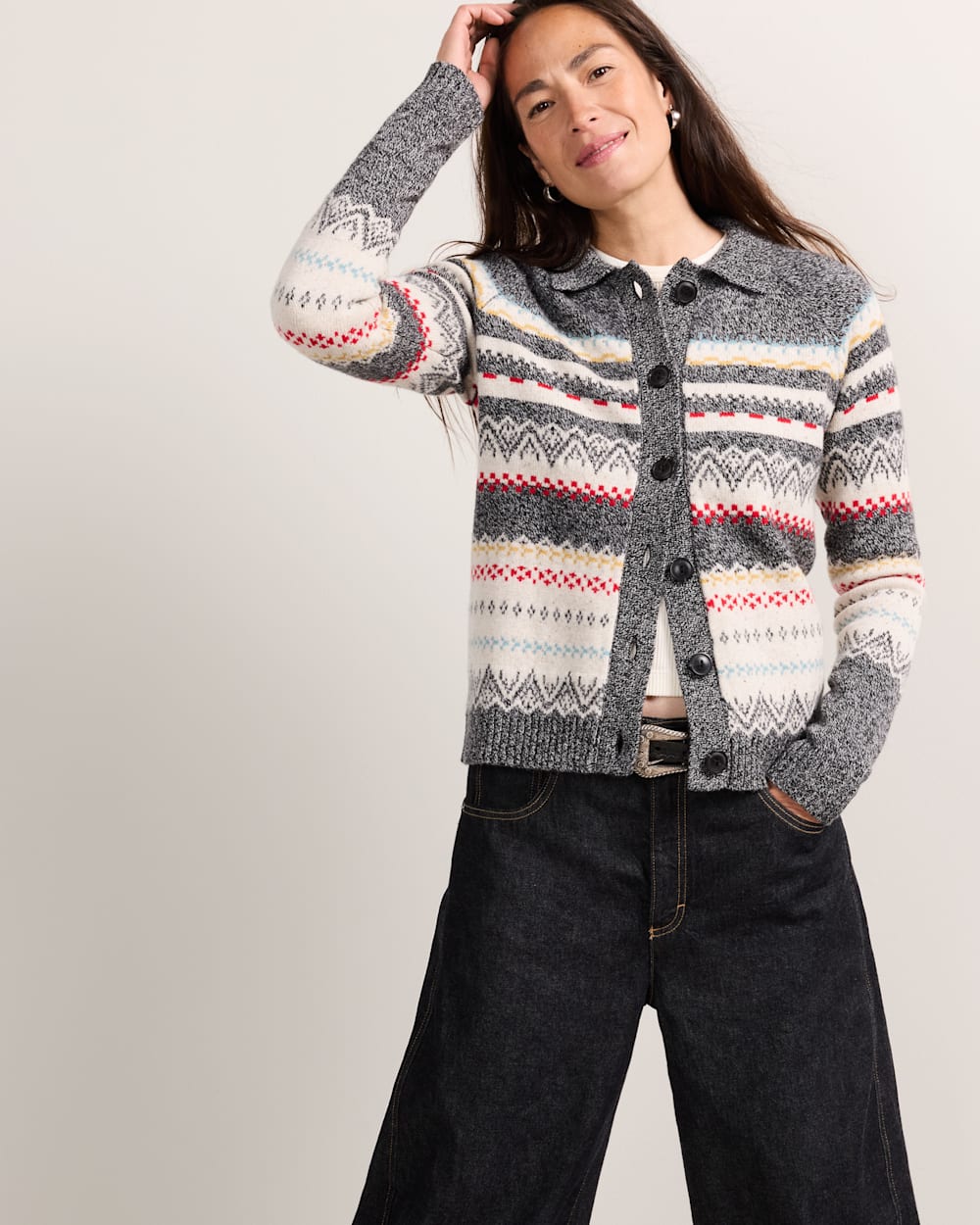 WOMEN'S FAIR ISLE MERINO CARDIGAN IN CHARCOAL HEATHER image number 1