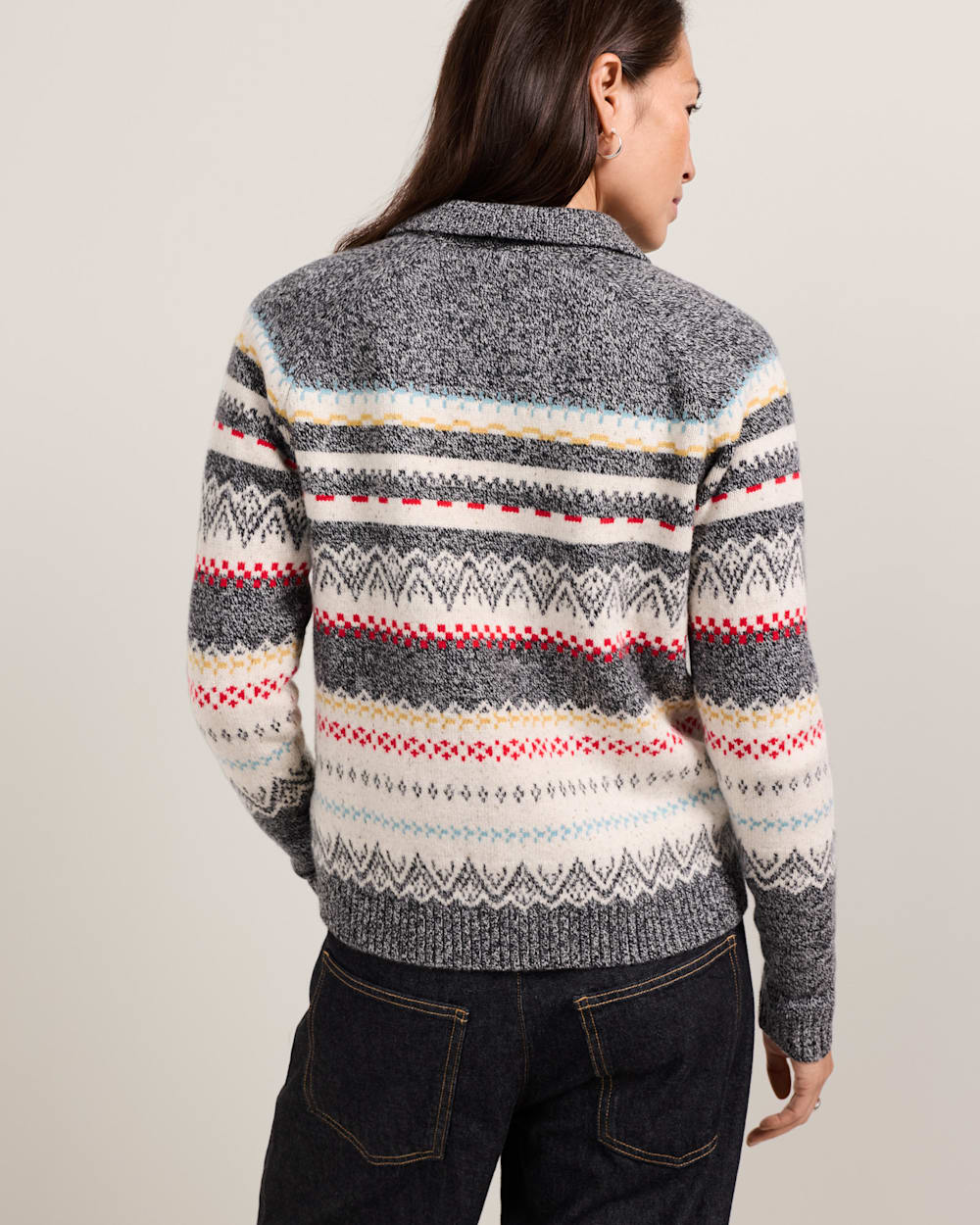 ALTERNATE VIEW OF WOMEN'S FAIR ISLE MERINO CARDIGAN IN CHARCOAL HEATHER image number 2