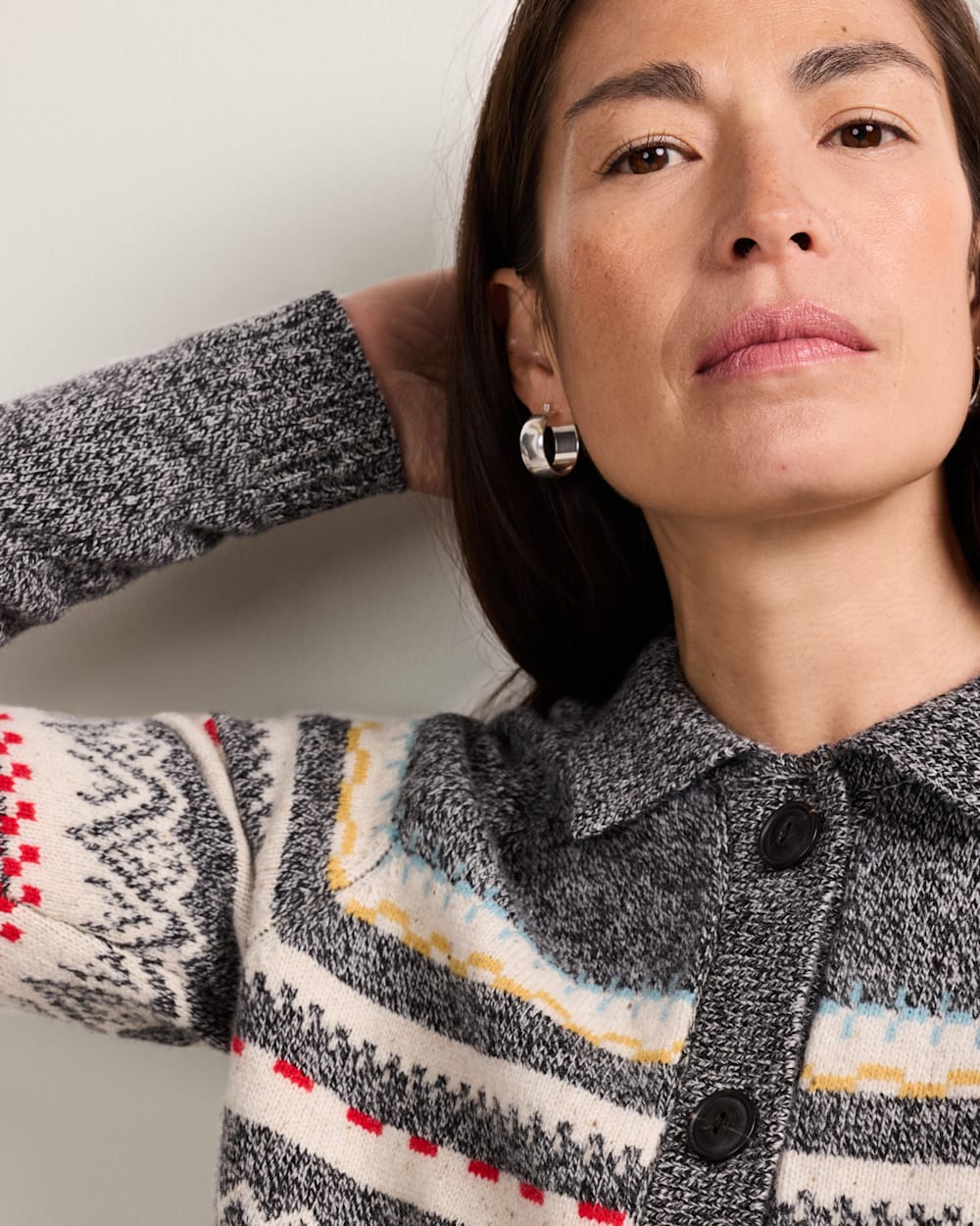 ALTERNATE VIEW OF WOMEN'S FAIR ISLE MERINO CARDIGAN IN CHARCOAL HEATHER image number 4