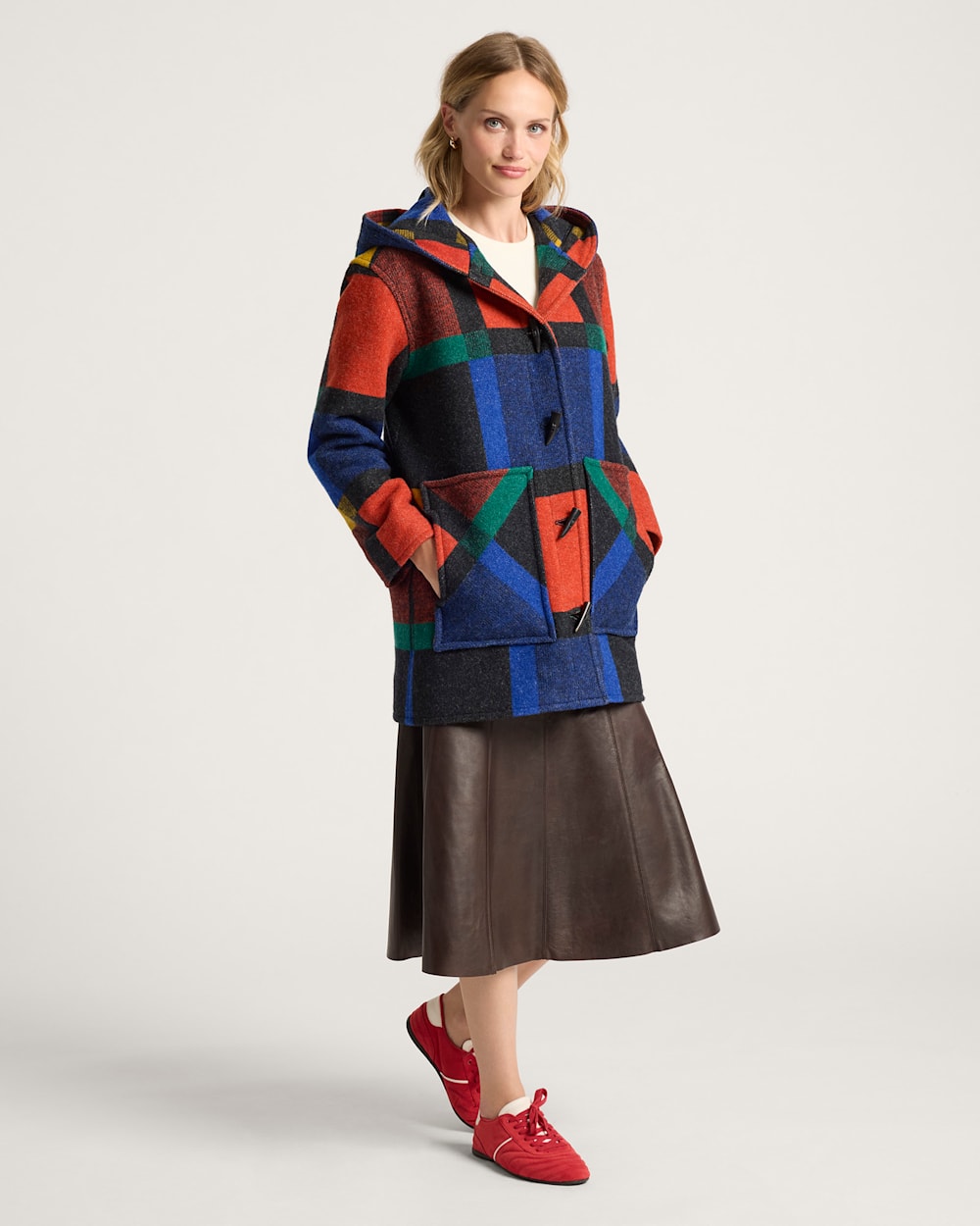 ALTERNATE VIEW OF WOMEN'S BLOCK PLAID WOOL DUFFEL COAT IN BOLD BLOCK PLAID image number 5