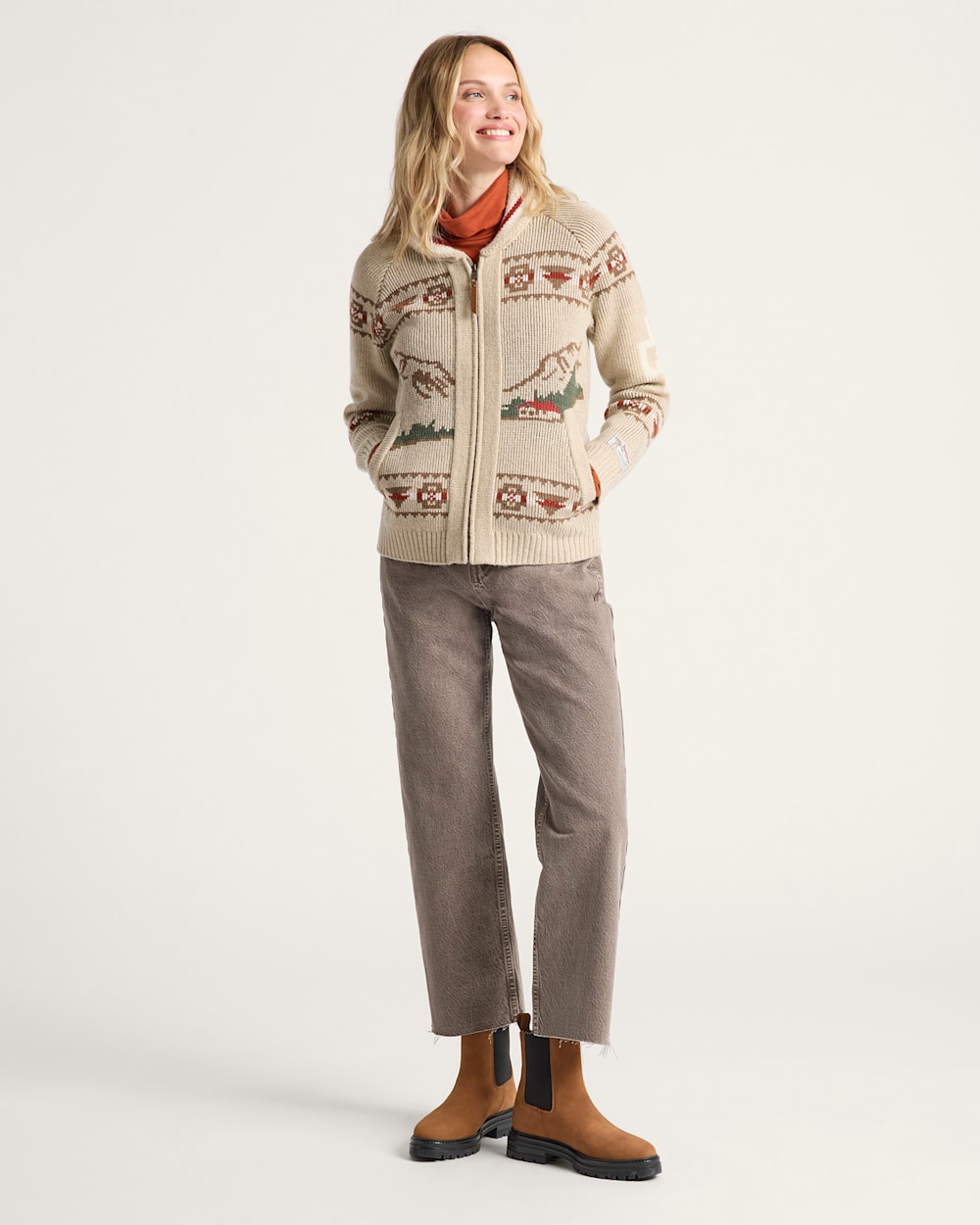 ALTERNATE VIEW OF WOMEN'S ALPINE LAMBSWOOL ZIP CARDIGAN IN OATMEAL HEATHER image number 6