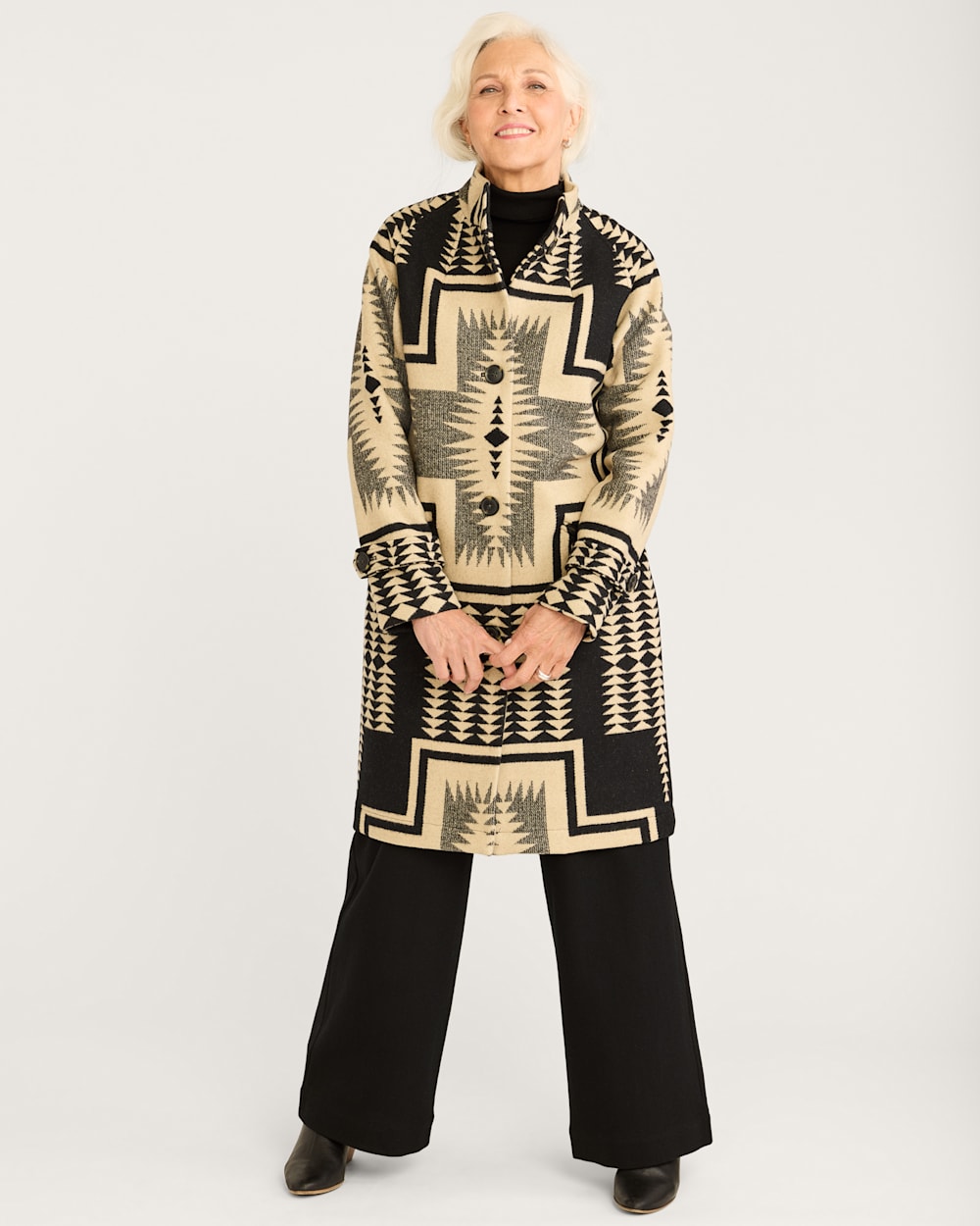 TIMBERLINE WOOL COAT IN BLACK/TAN HARDING image number 1
