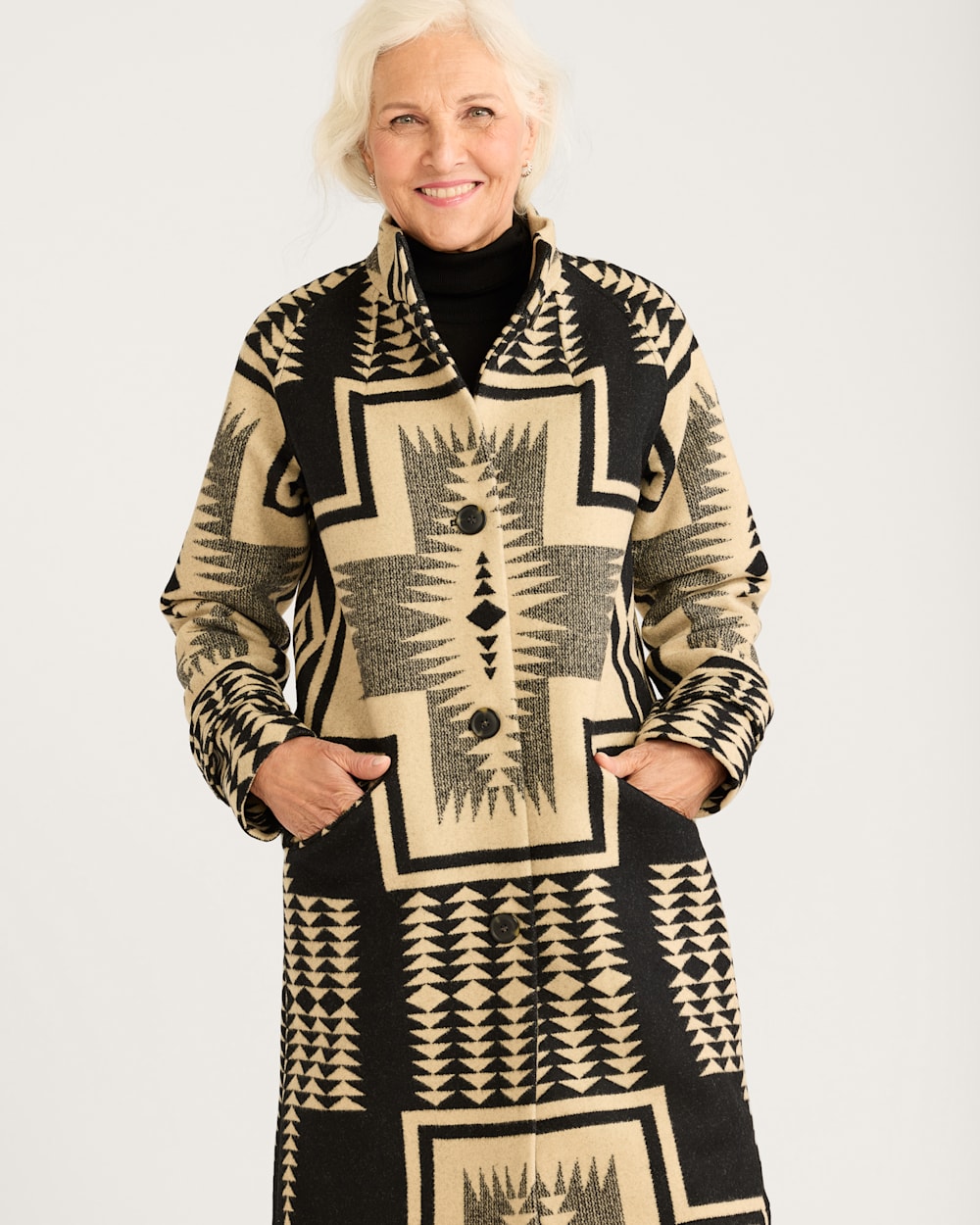 ALTERNATE VIEW OF TIMBERLINE WOOL COAT IN BLACK/TAN HARDING image number 4