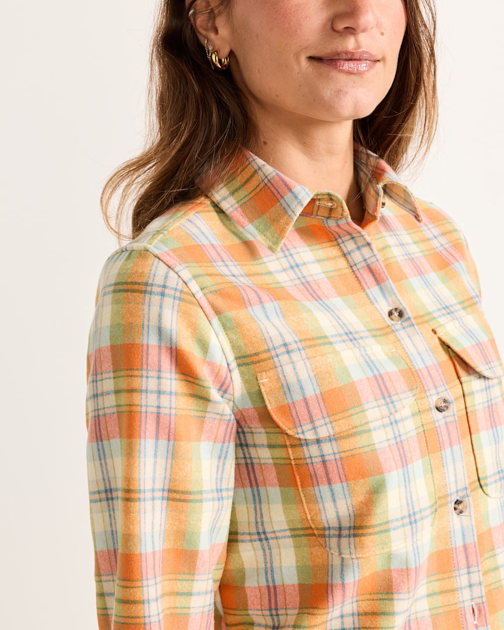 ALTERNATE VIEW OF WOMEN'S PLAID BOARD SHIRT IN ORANGE/IVORY MULTI image number 4