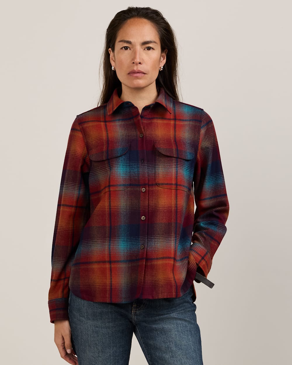 ALTERNATE VIEW OF WOMEN'S PLAID BOARD SHIRT IN MAROON/TEAL image number 2