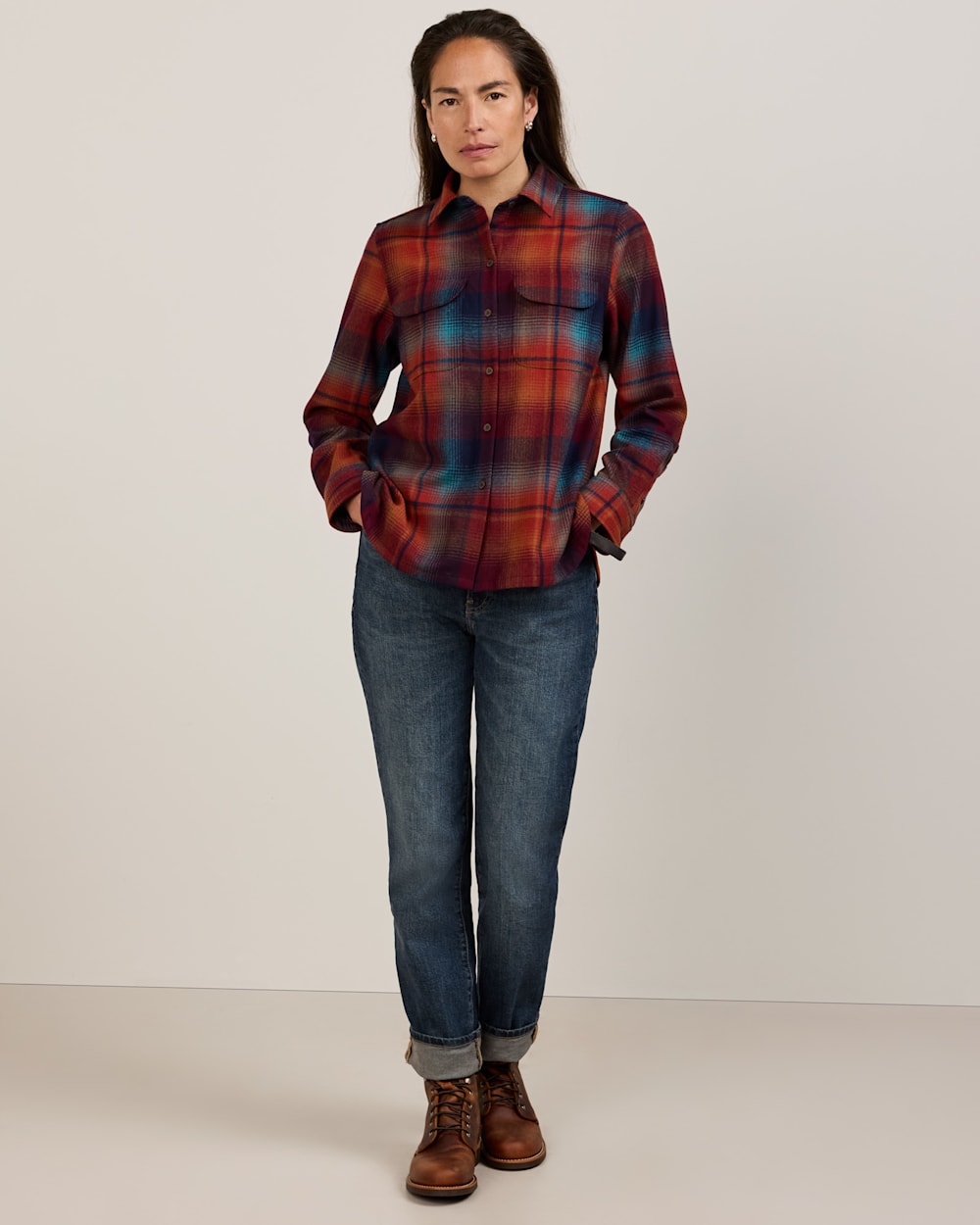 ALTERNATE VIEW OF WOMEN'S PLAID BOARD SHIRT IN MAROON/TEAL image number 5