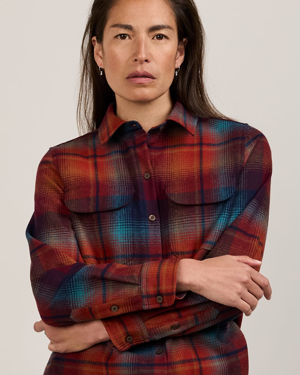 ALTERNATE VIEW OF WOMEN'S PLAID BOARD SHIRT IN MAROON/TEAL image number 6