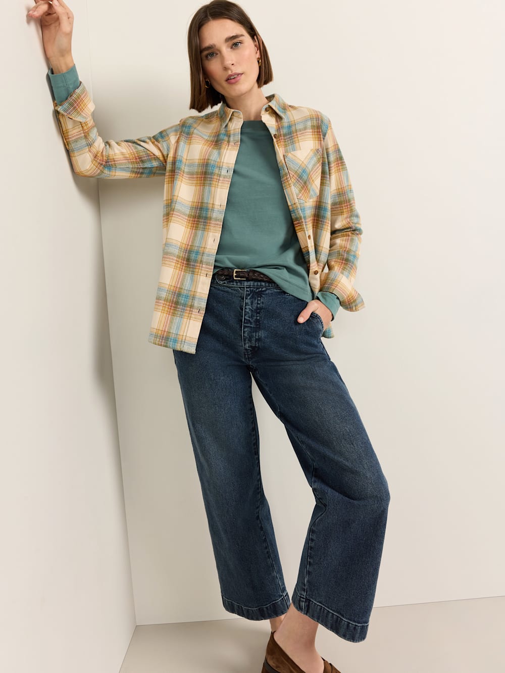 ALTERNATE VIEW OF WOMEN'S PLAID COTTON FLANNEL RELAXED SHIRT IN IVORY MULTI PLAID image number 2