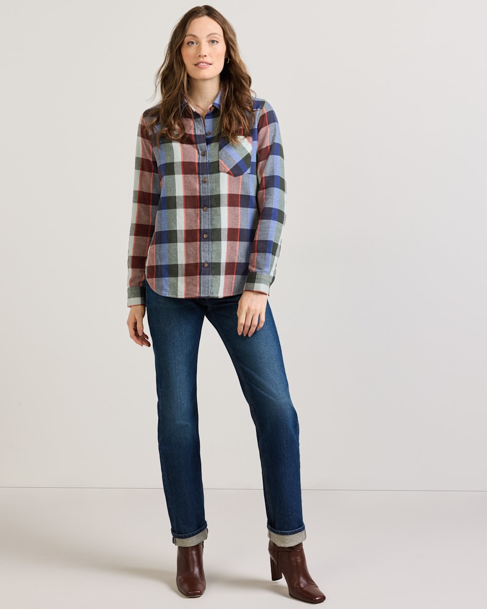 ALTERNATE VIEW OF WOMEN'S PLAID COTTON FLANNEL RELAXED SHIRT IN BLUE/RED MULTI PLAID image number 5