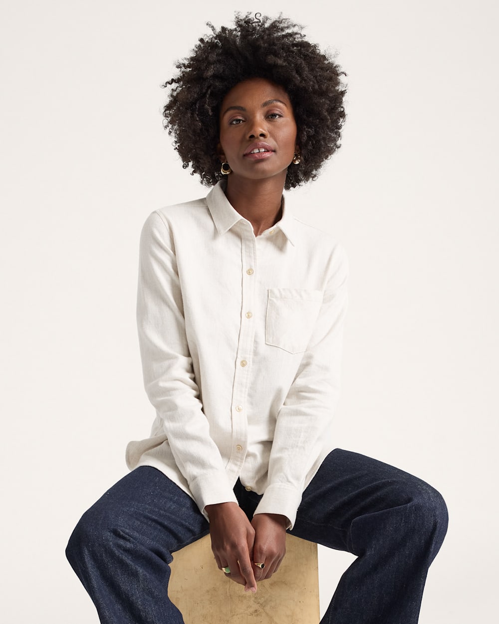 COTTON FLANNEL RELAXED SHIRT IN NATURAL image number 1