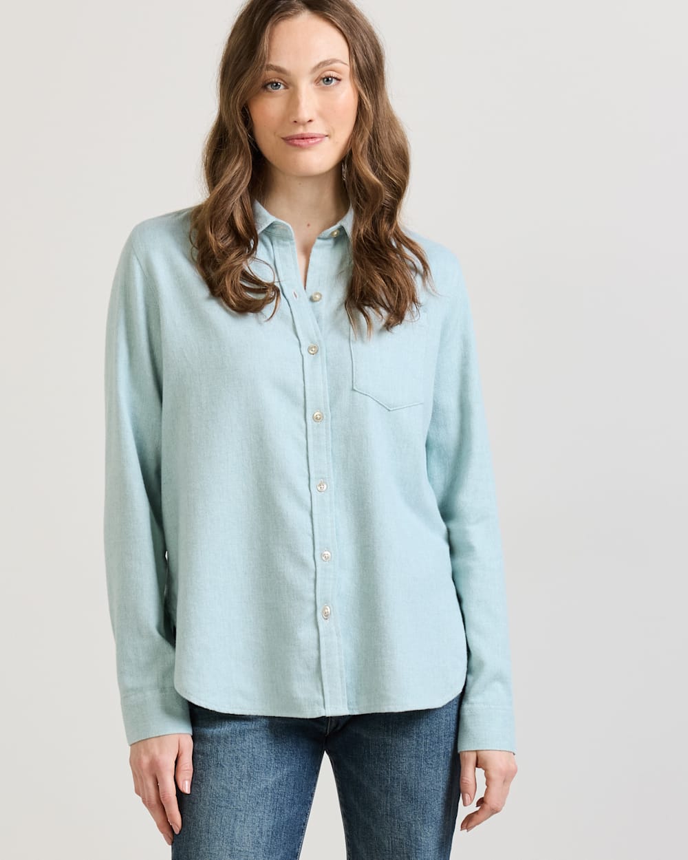 WOMEN'S COTTON FLANNEL RELAXED SHIRT IN SEA BLUE image number 1