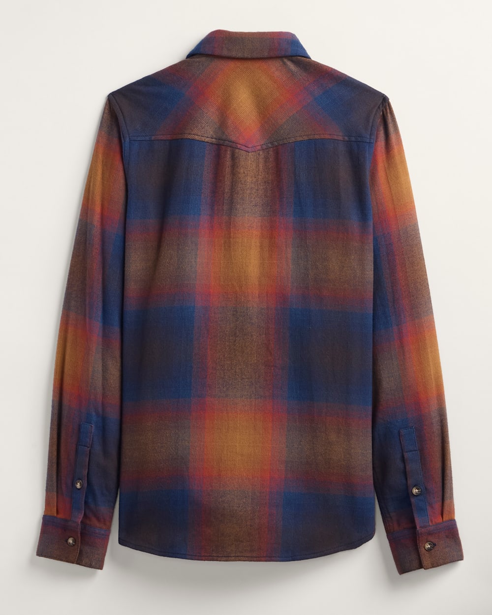 ALTERNATE VIEW OF PLAID COTTON FLANNEL WESTERN SHIRT IN NAVY/SUNSET OMBRE image number 2