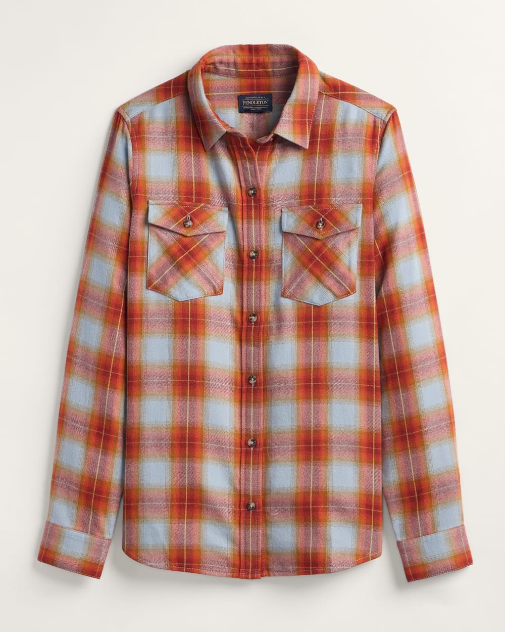 PLAID COTTON FLANNEL WESTERN SHIRT IN BLUE/RUST PLAID image number 1