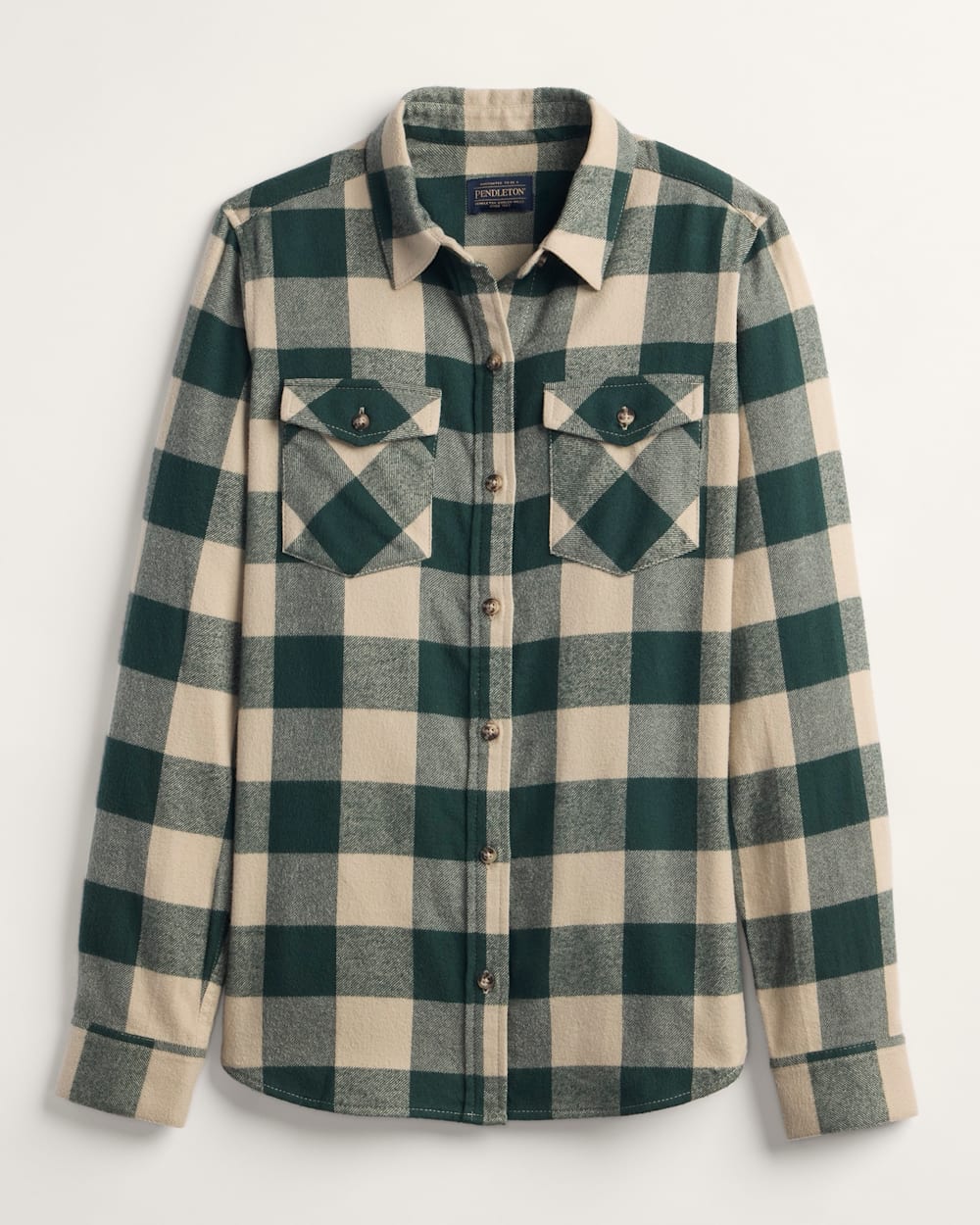 PLAID COTTON FLANNEL WESTERN SHIRT IN TAN/EVERGREEN PLAID image number 1