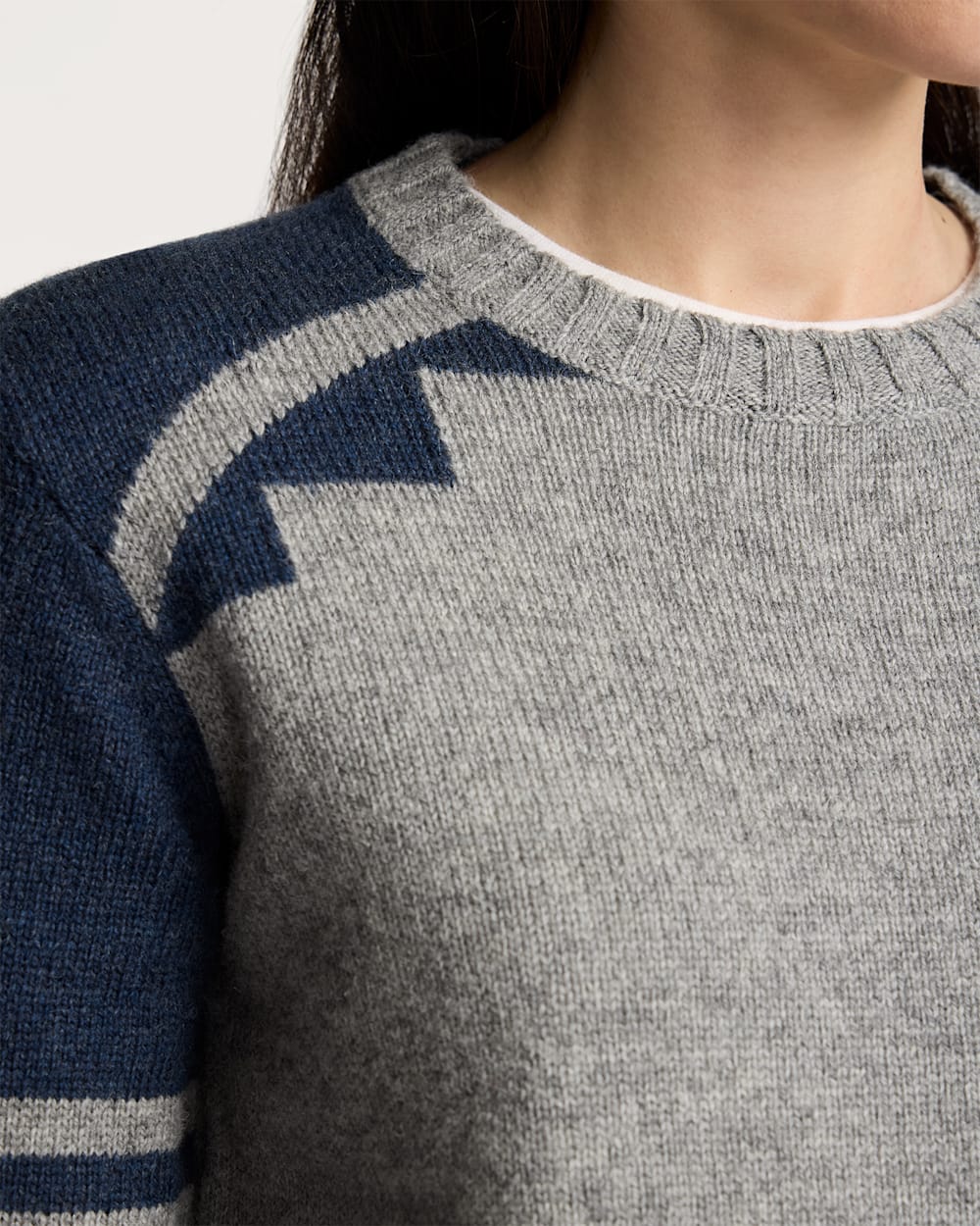 ALTERNATE VIEW OF WOMEN'S GRAPHIC SHETLAND COLLECTION SWEATER IN GREY/BLUE HEATHER image number 4