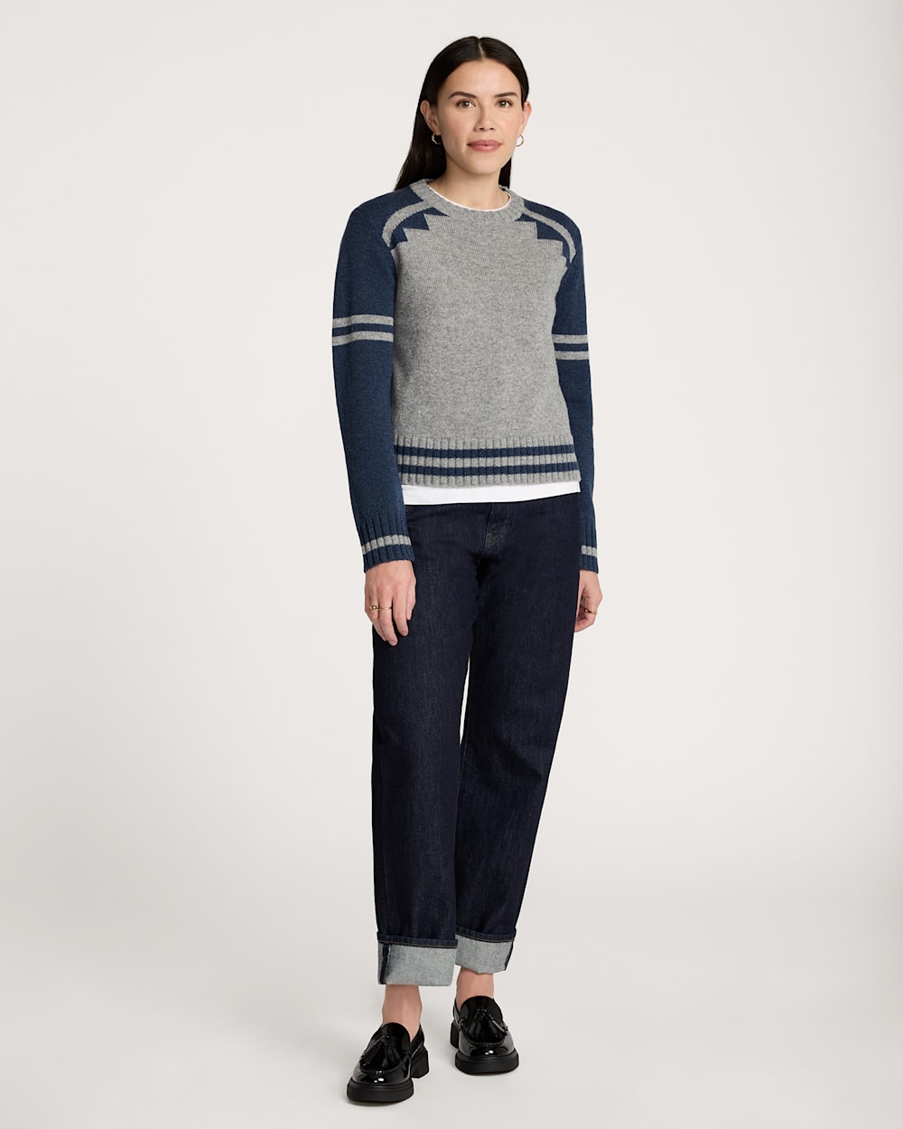 ALTERNATE VIEW OF WOMEN'S GRAPHIC SHETLAND COLLECTION SWEATER IN GREY/BLUE HEATHER image number 6