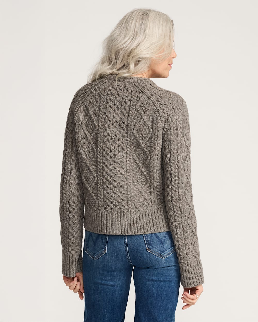 ALTERNATE VIEW OF WOMEN'S FISHERMAN WOOL SWEATER IN STONE HEATHER image number 2