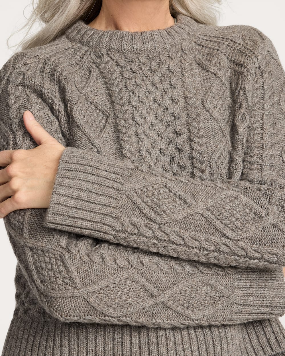 ALTERNATE VIEW OF WOMEN'S FISHERMAN WOOL SWEATER IN STONE HEATHER image number 4