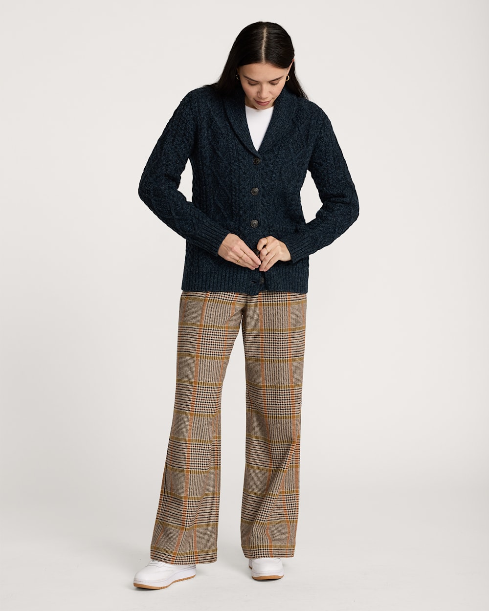 ALTERNATE VIEW OF WOMEN'S FISHERMAN WOOL CARDIGAN IN INDIGO HEATHER image number 6