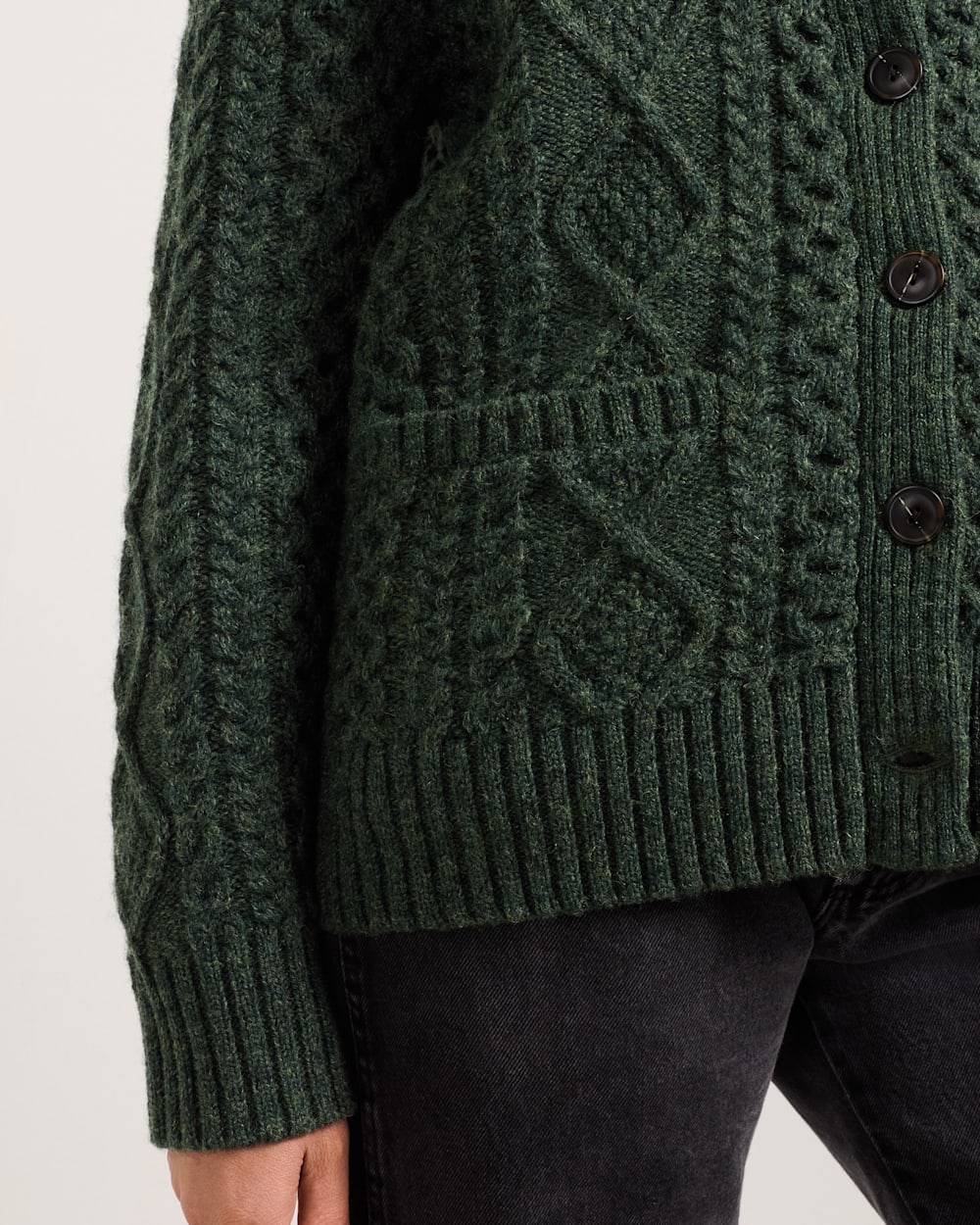 ALTERNATE VIEW OF WOMEN'S FISHERMAN WOOL CARDIGAN IN DARK FIR image number 4