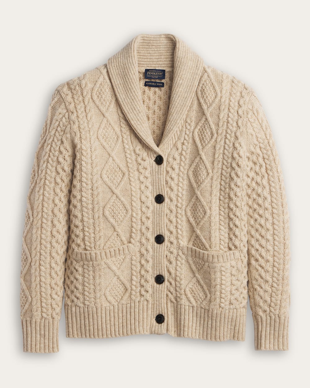 WOMEN'S FISHERMAN WOOL CARDIGAN IN DRIFTWOOD image number 1