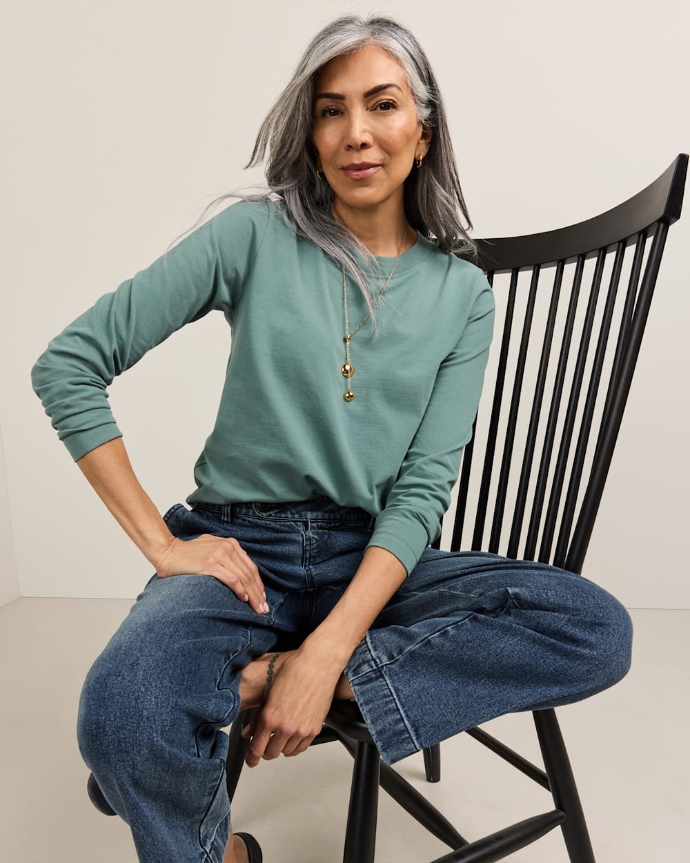 WOMEN'S LONG-SLEEVE DESCHUTES TEE IN DARK TEAL image number 1