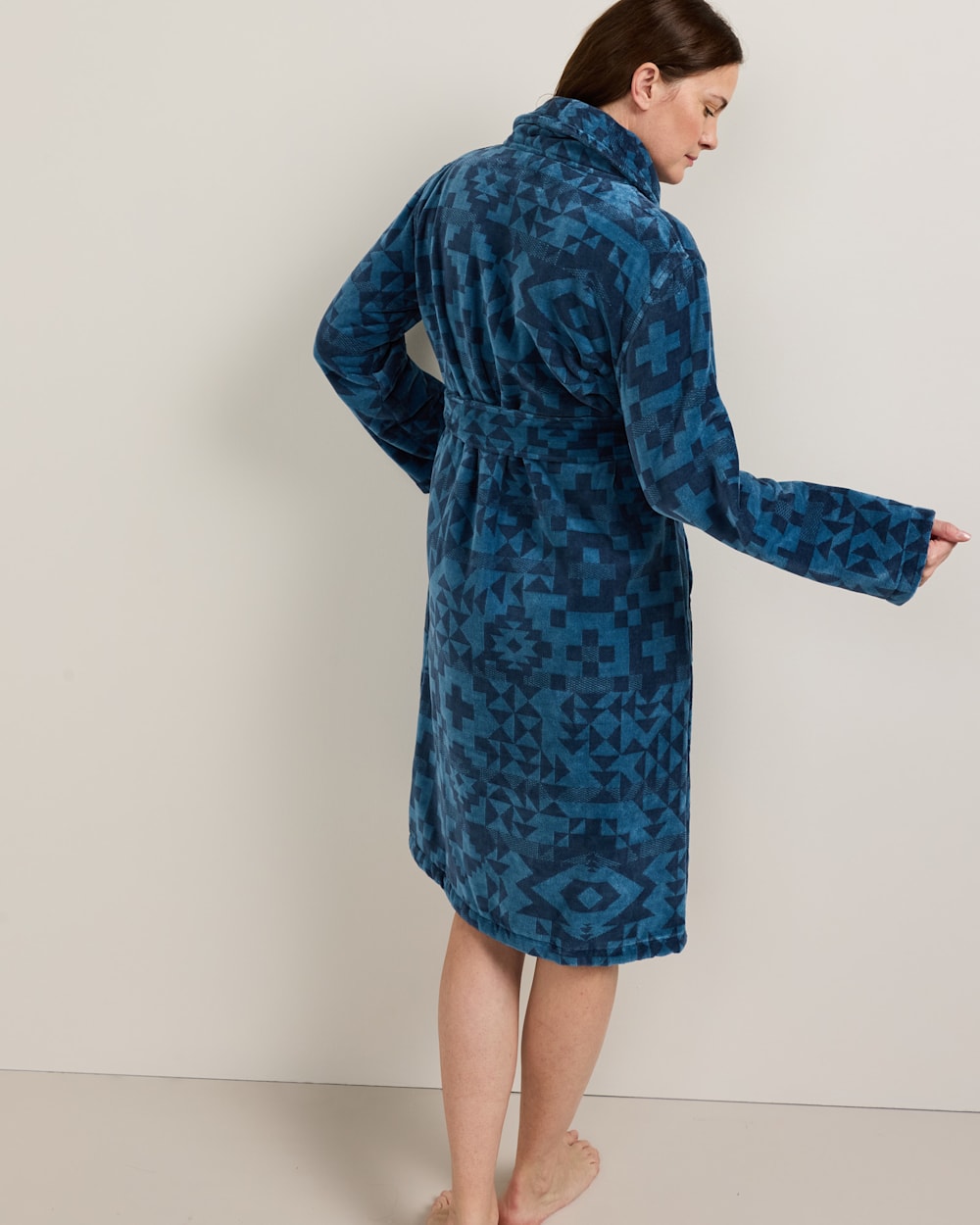 ALTERNATE VIEW OF WOMEN'S BLUE RIDGE COTTON TERRY VELOUR BATHROBE IN BLUE MULTI image number 2