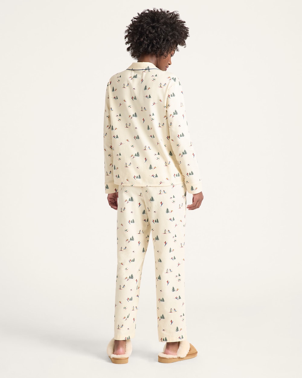 ALTERNATE VIEW OF WOMEN'S SKI PRINT FLANNEL PAJAMA SET IN ECRU image number 2