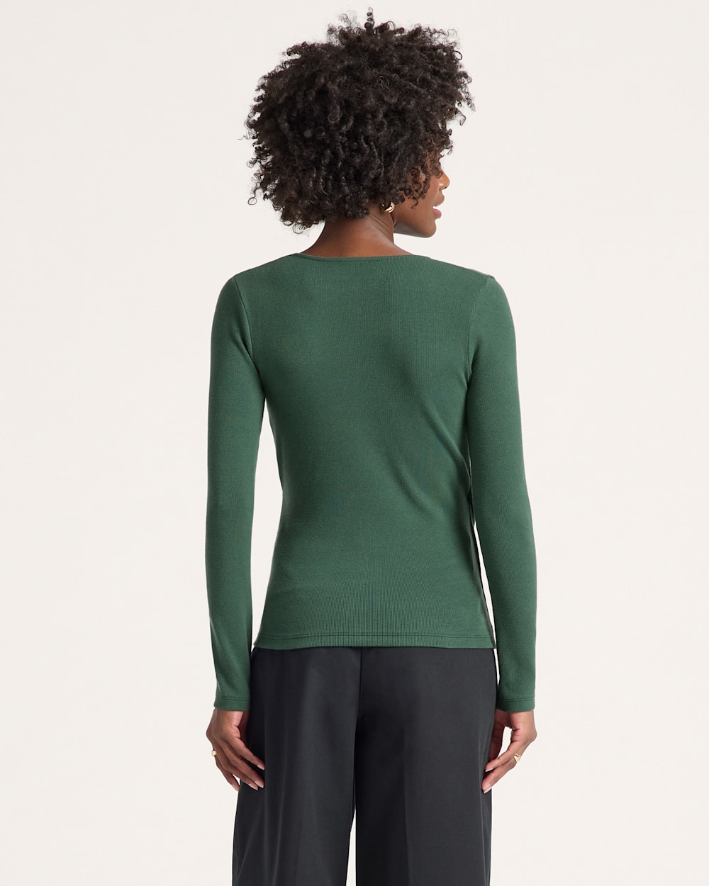 ALTERNATE VIEW OF PIMA COTTON FAUX WRAP TOP IN FOREST GREEN image number 2