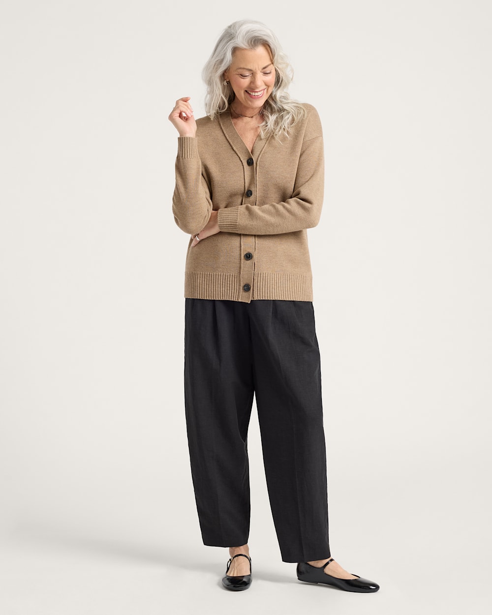 ALTERNATE VIEW OF WOMEN'S RELAXED MERINO CARDIGAN IN TAN image number 5