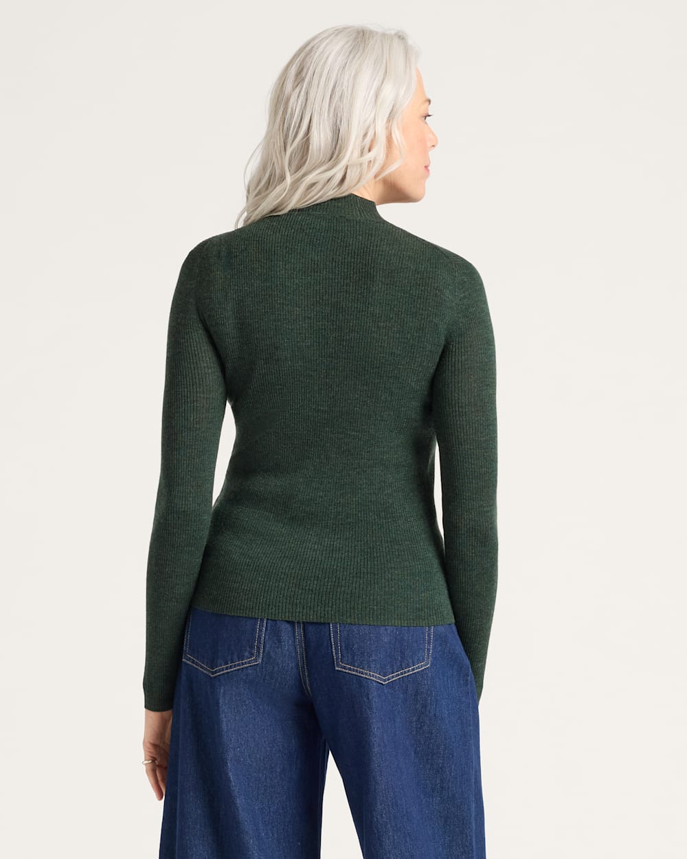 ALTERNATE VIEW OF WOMEN'S RIB MERINO MOCKNECK IN FOREST HEATHER image number 2